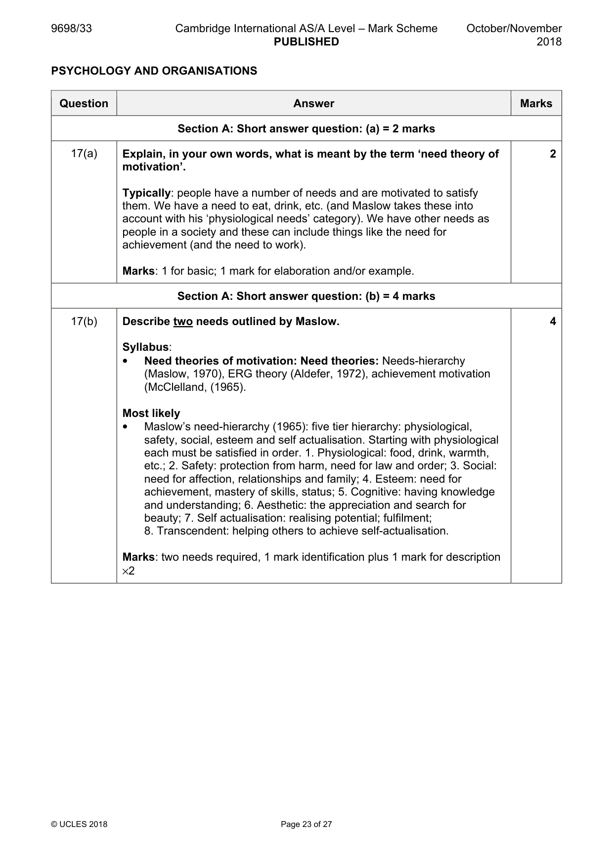 Mark scheme, page 23 of 27