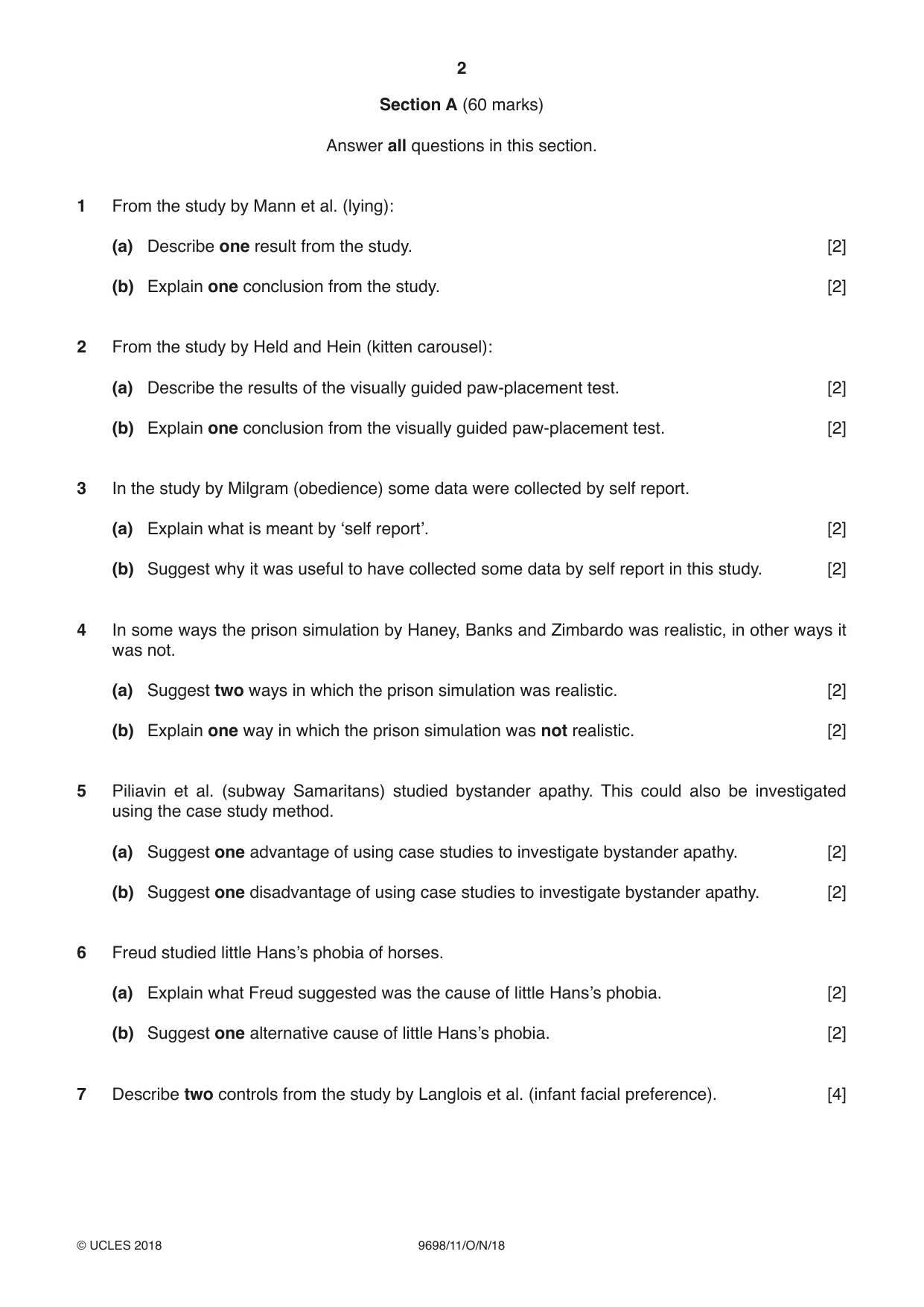 Cambridge A Level Psychology 9698 2018 Oct/Nov Paper 1 · Variant 1 question paper, page 2 of 4
