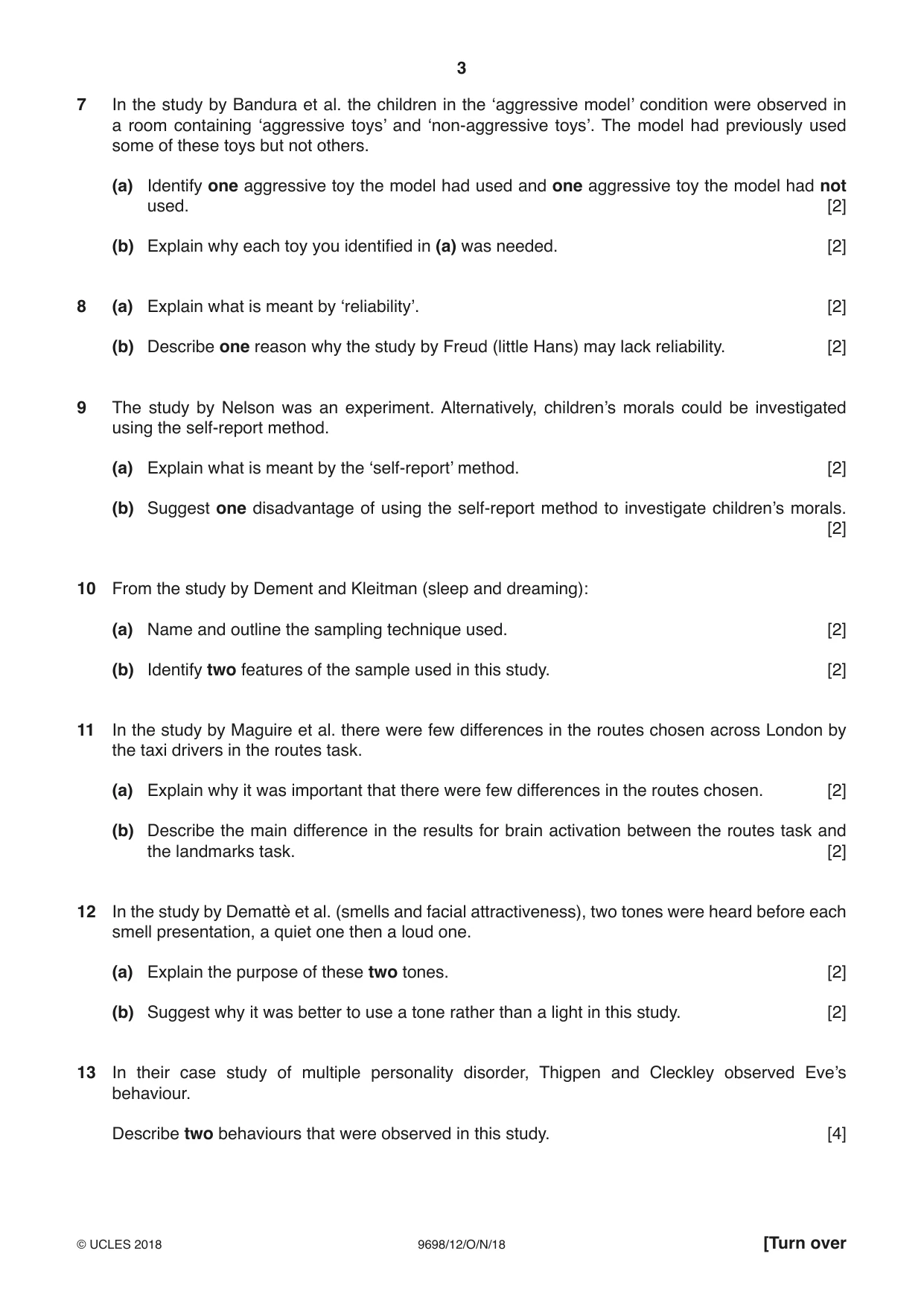Cambridge A Level Psychology 9698 2018 Oct/Nov Paper 1 · Variant 2 question paper, page 3 of 4