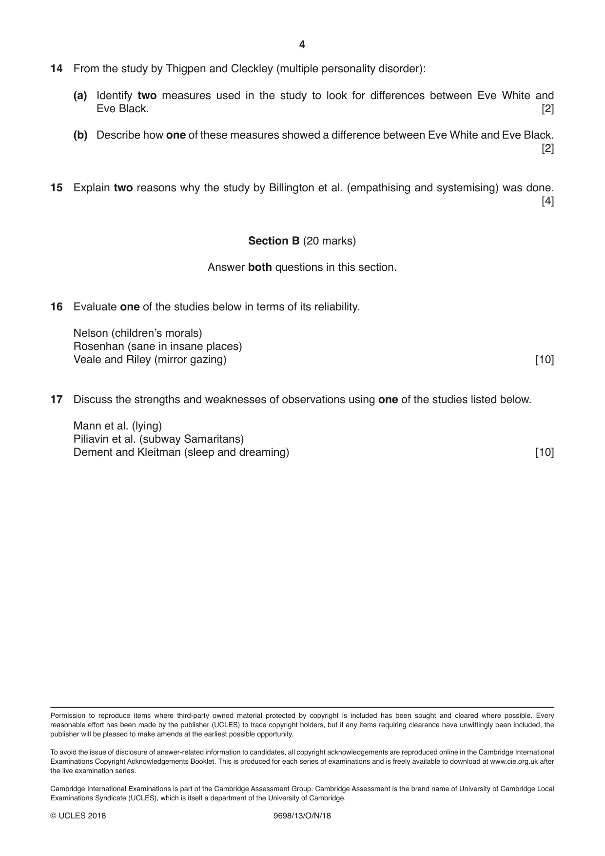 Cambridge A Level Psychology 9698 2018 Oct/Nov Paper 1 · Variant 3 question paper, page 4 of 4