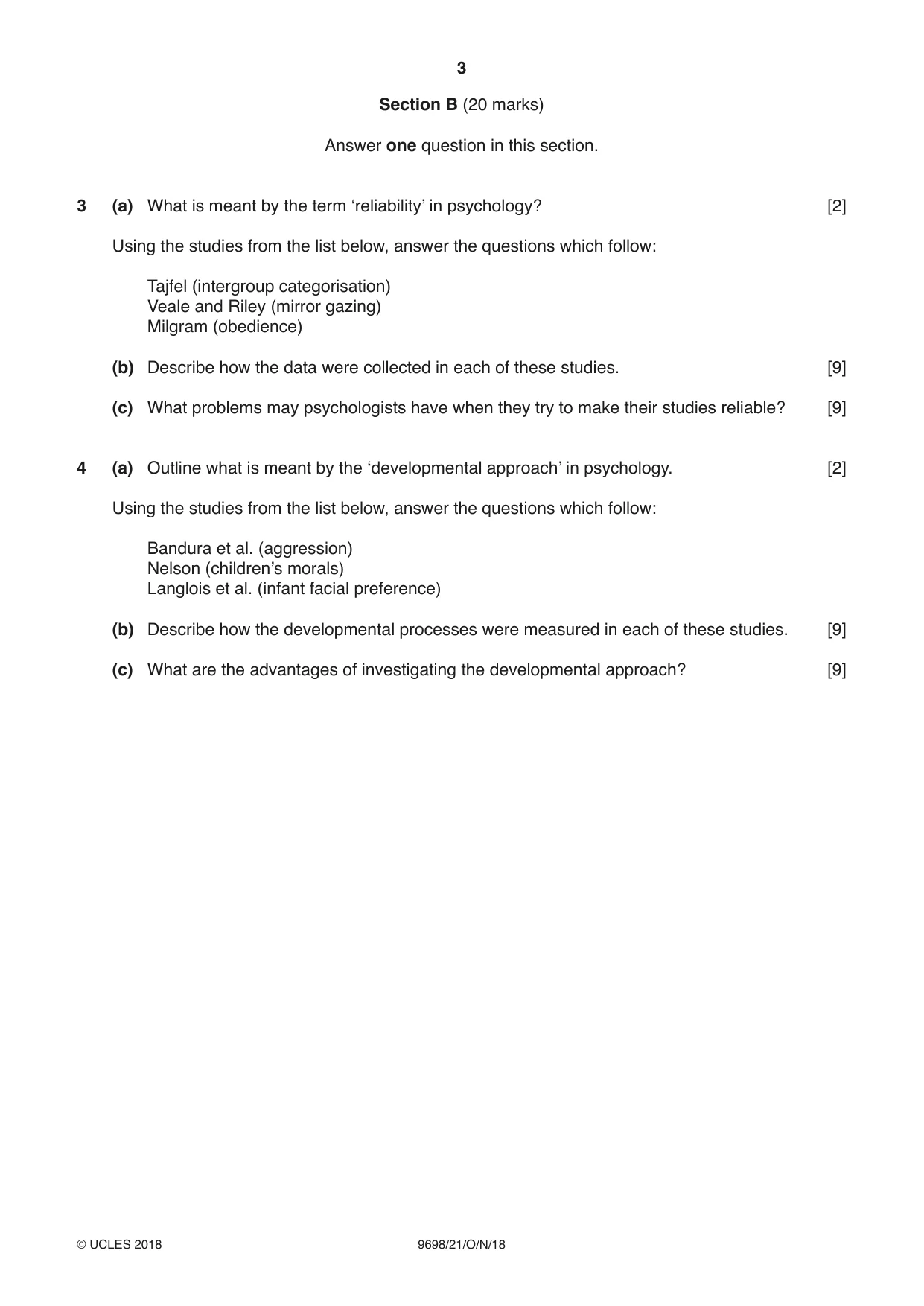 Cambridge A Level Psychology 9698 2018 Oct/Nov Paper 2 · Variant 1 question paper, page 3 of 4