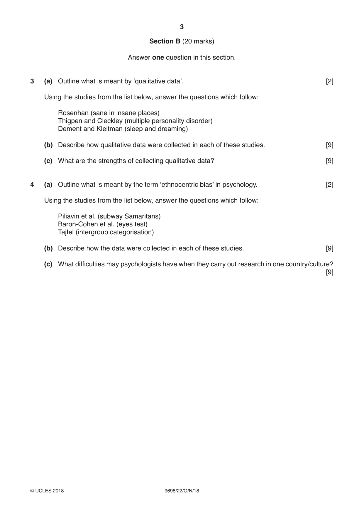 Cambridge A Level Psychology 9698 2018 Oct/Nov Paper 2 · Variant 2 question paper, page 3 of 4