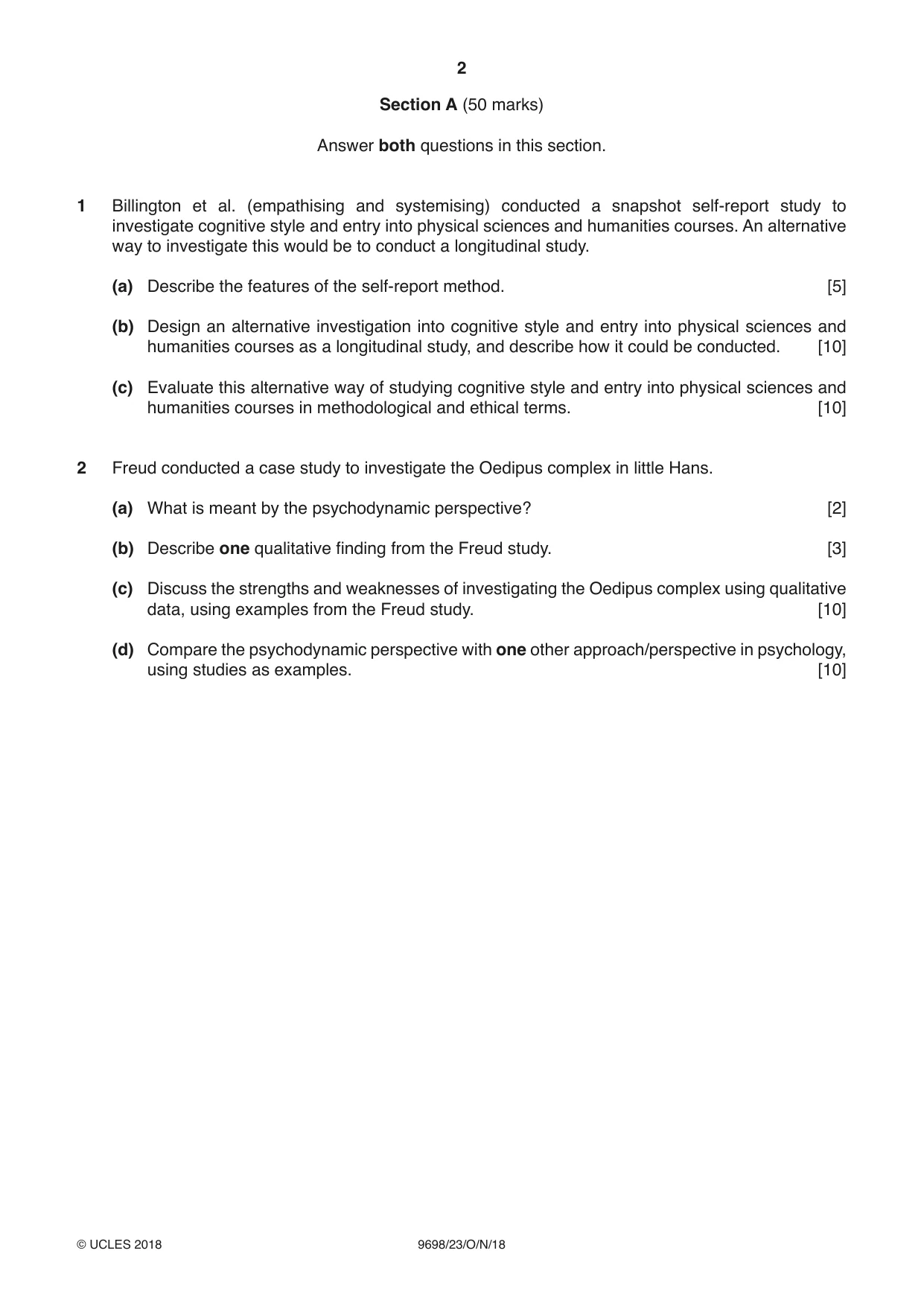 Cambridge A Level Psychology 9698 2018 Oct/Nov Paper 2 · Variant 3 question paper, page 2 of 4