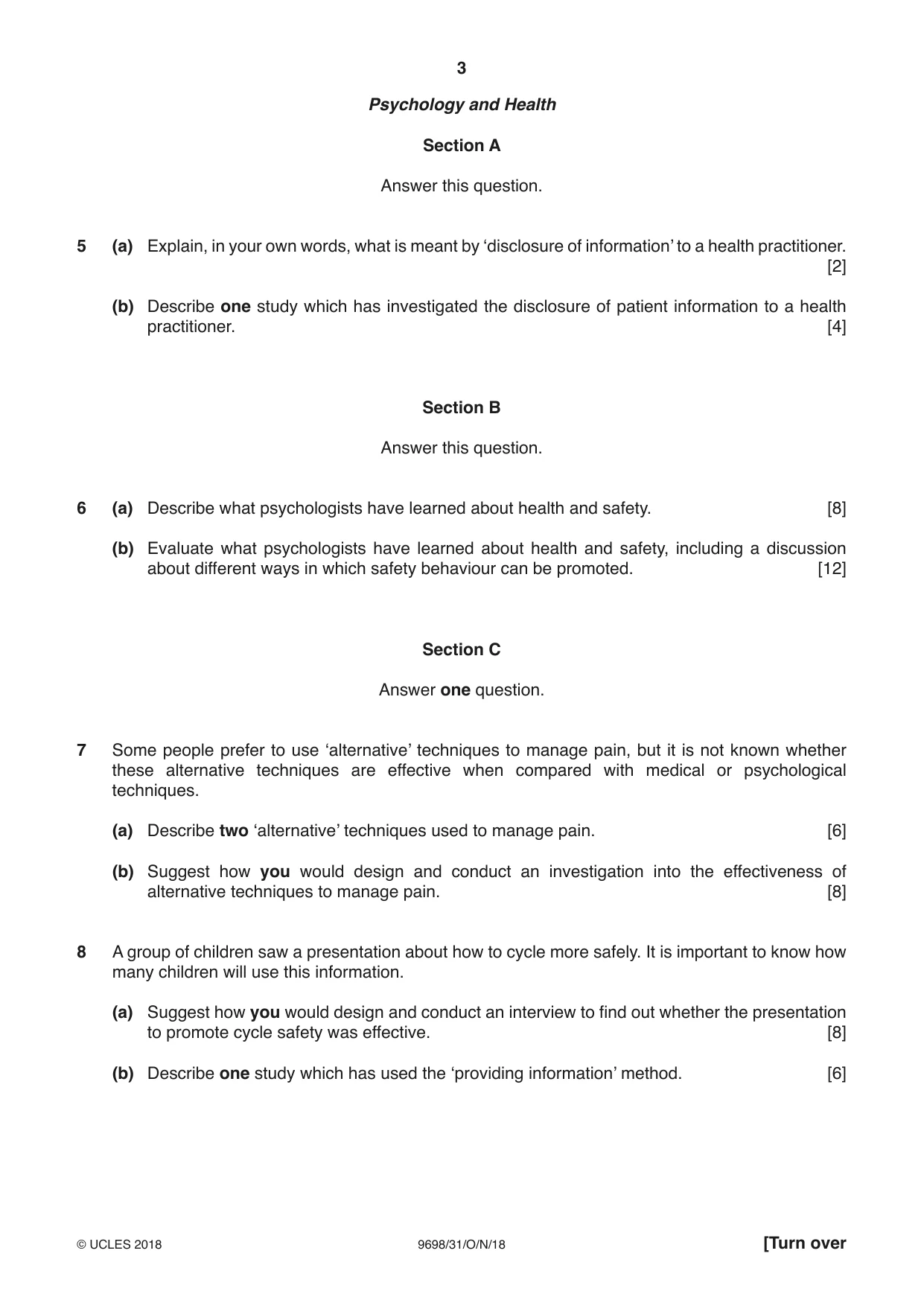 Cambridge A Level Psychology 9698 2018 Oct/Nov Paper 3 · Variant 1 question paper, page 3 of 8