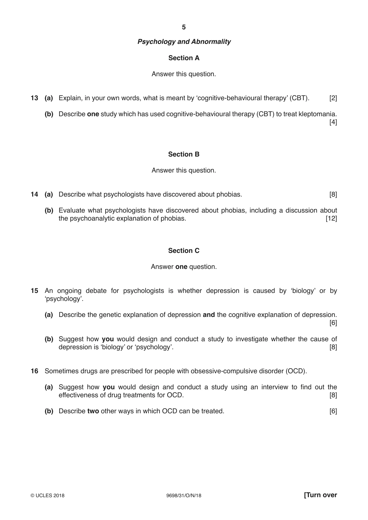 Cambridge A Level Psychology 9698 2018 Oct/Nov Paper 3 · Variant 1 question paper, page 5 of 8