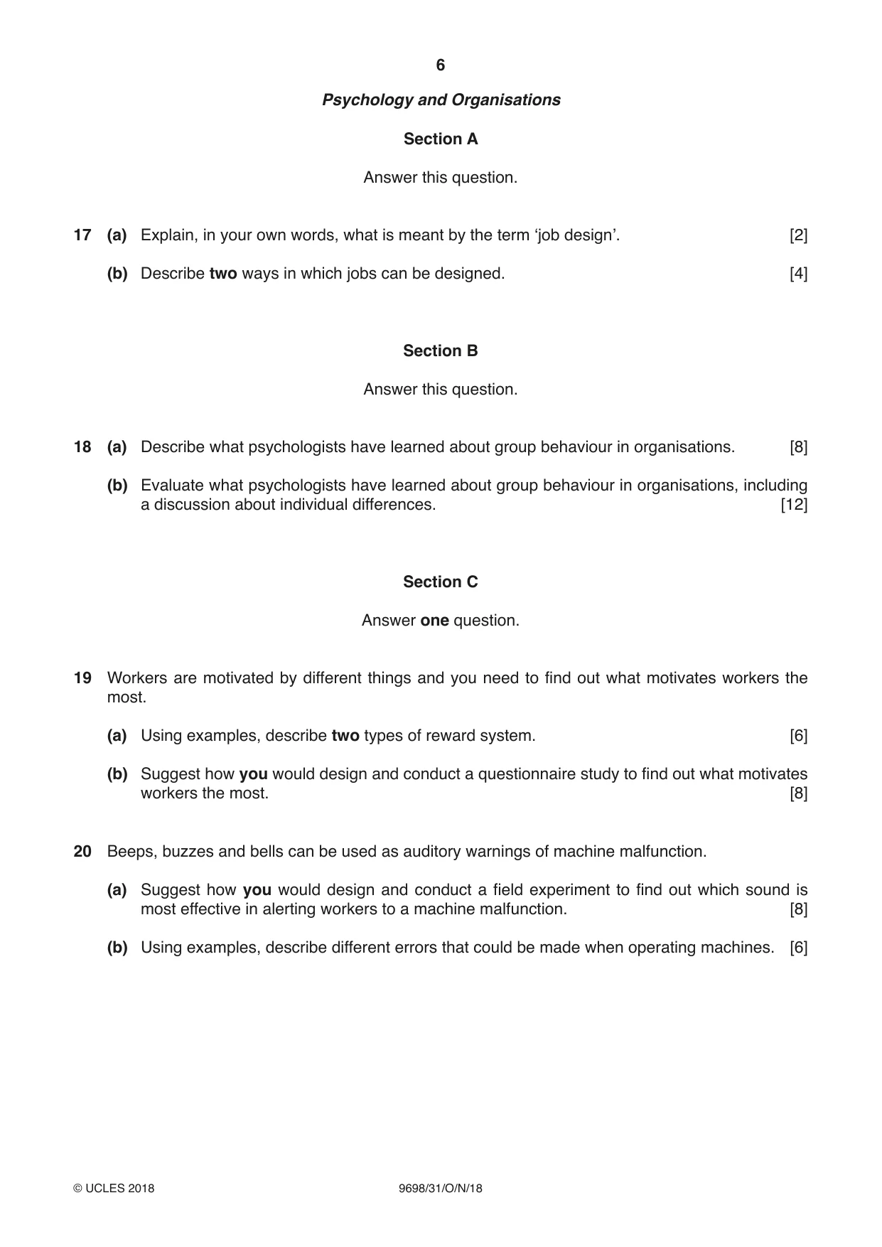 Cambridge A Level Psychology 9698 2018 Oct/Nov Paper 3 · Variant 1 question paper, page 6 of 8