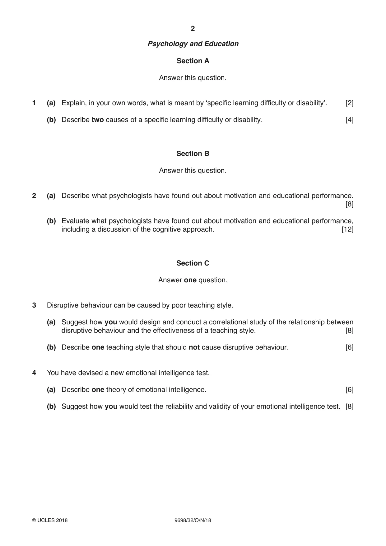 Cambridge A Level Psychology 9698 2018 Oct/Nov Paper 3 · Variant 2 question paper, page 2 of 8