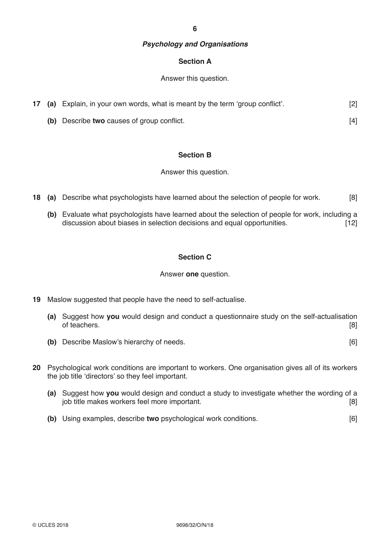 Cambridge A Level Psychology 9698 2018 Oct/Nov Paper 3 · Variant 2 question paper, page 6 of 8