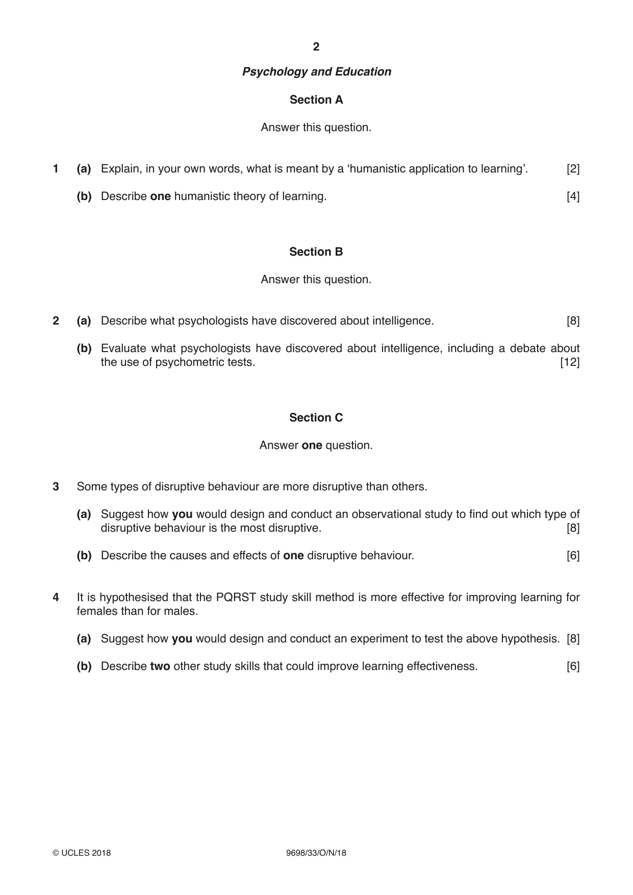 Cambridge A Level Psychology 9698 2018 Oct/Nov Paper 3 · Variant 3 question paper, page 2 of 8
