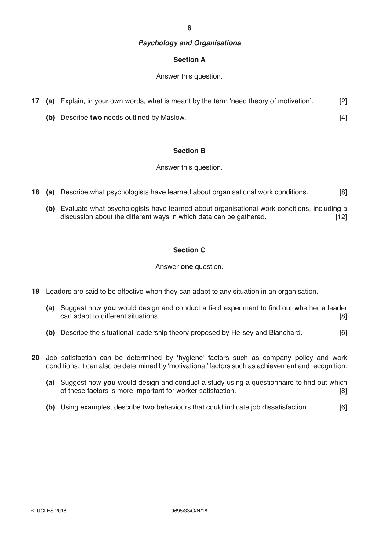 Cambridge A Level Psychology 9698 2018 Oct/Nov Paper 3 · Variant 3 question paper, page 6 of 8