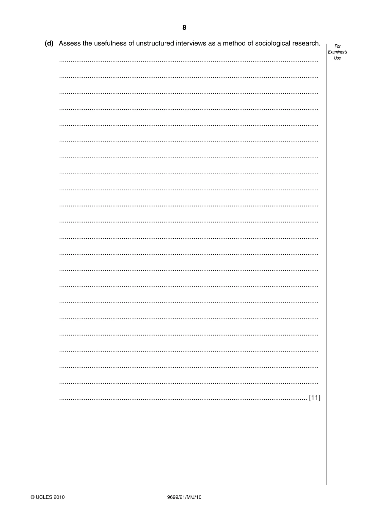 Cambridge A Level Sociology 9699 2010 May/June Paper 2 · Variant 1 question paper, page 8 of 12