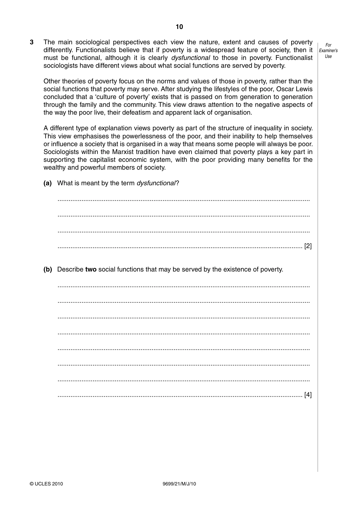 Cambridge A Level Sociology 9699 2010 May/June Paper 2 · Variant 1 question paper, page 10 of 12