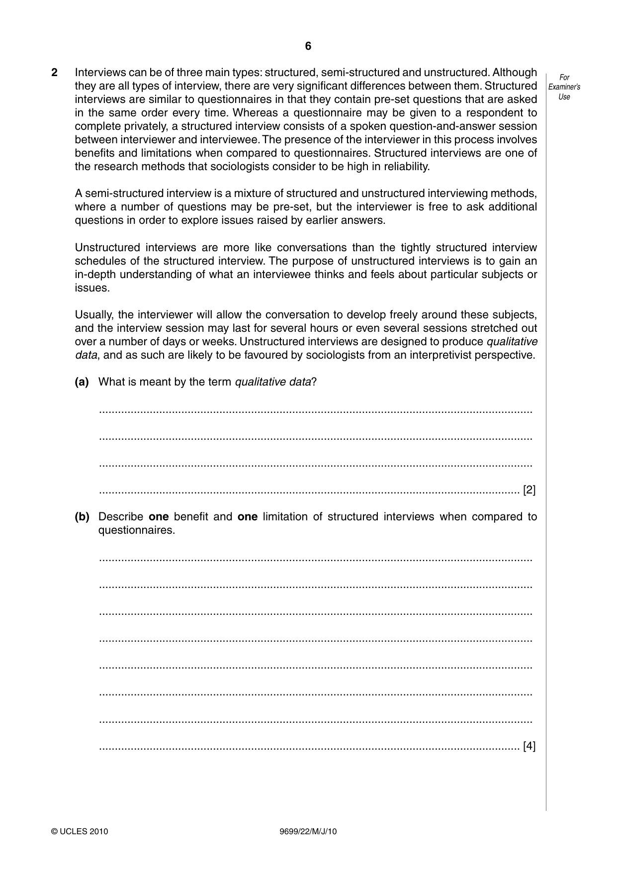Cambridge A Level Sociology 9699 2010 May/June Paper 2 · Variant 2 question paper, page 6 of 12