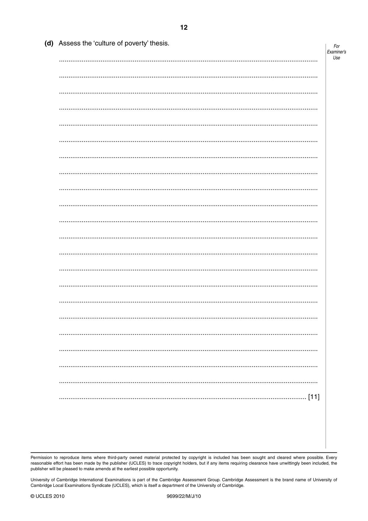 Cambridge A Level Sociology 9699 2010 May/June Paper 2 · Variant 2 question paper, page 12 of 12