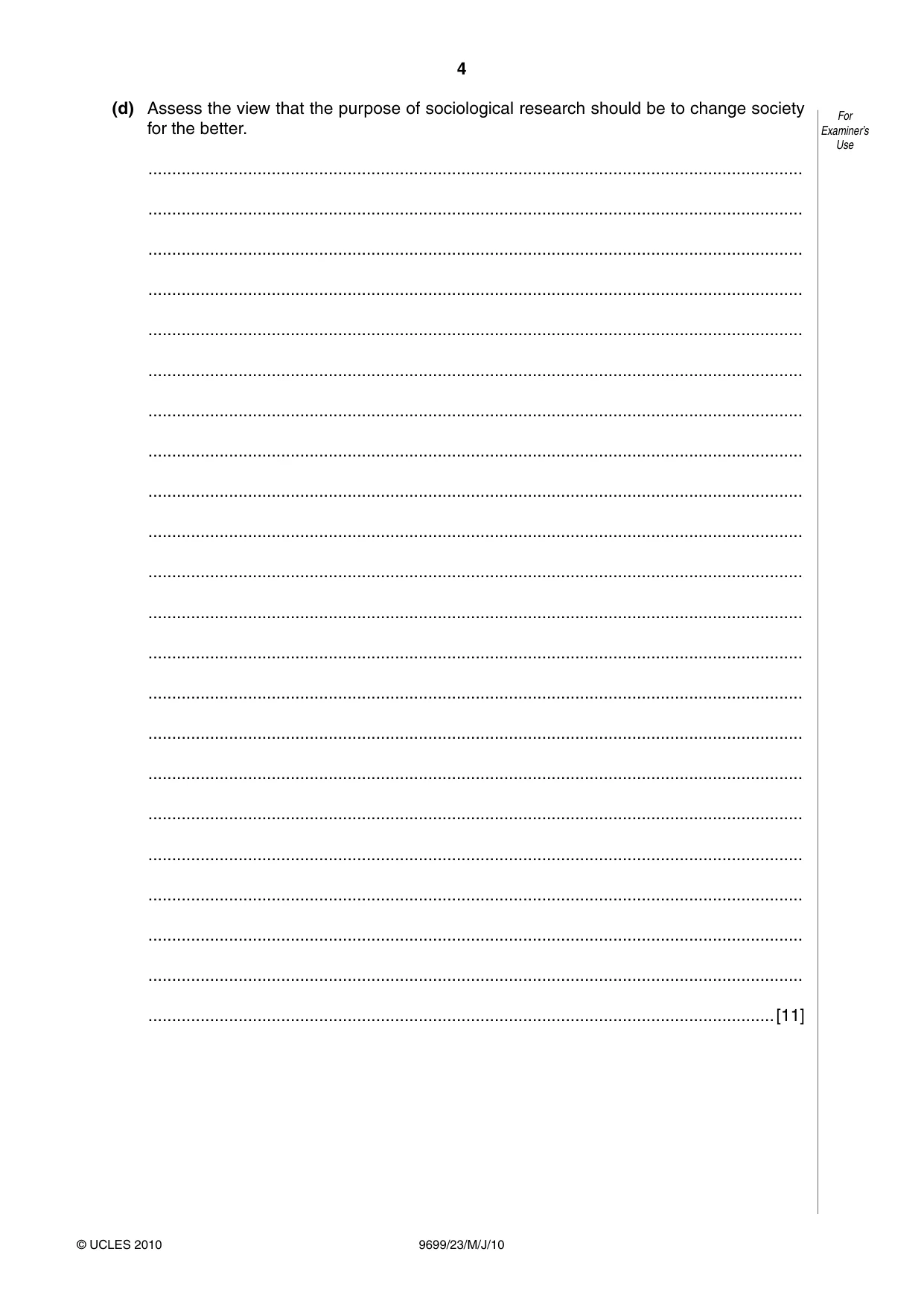 Cambridge A Level Sociology 9699 2010 May/June Paper 2 · Variant 3 question paper, page 4 of 12