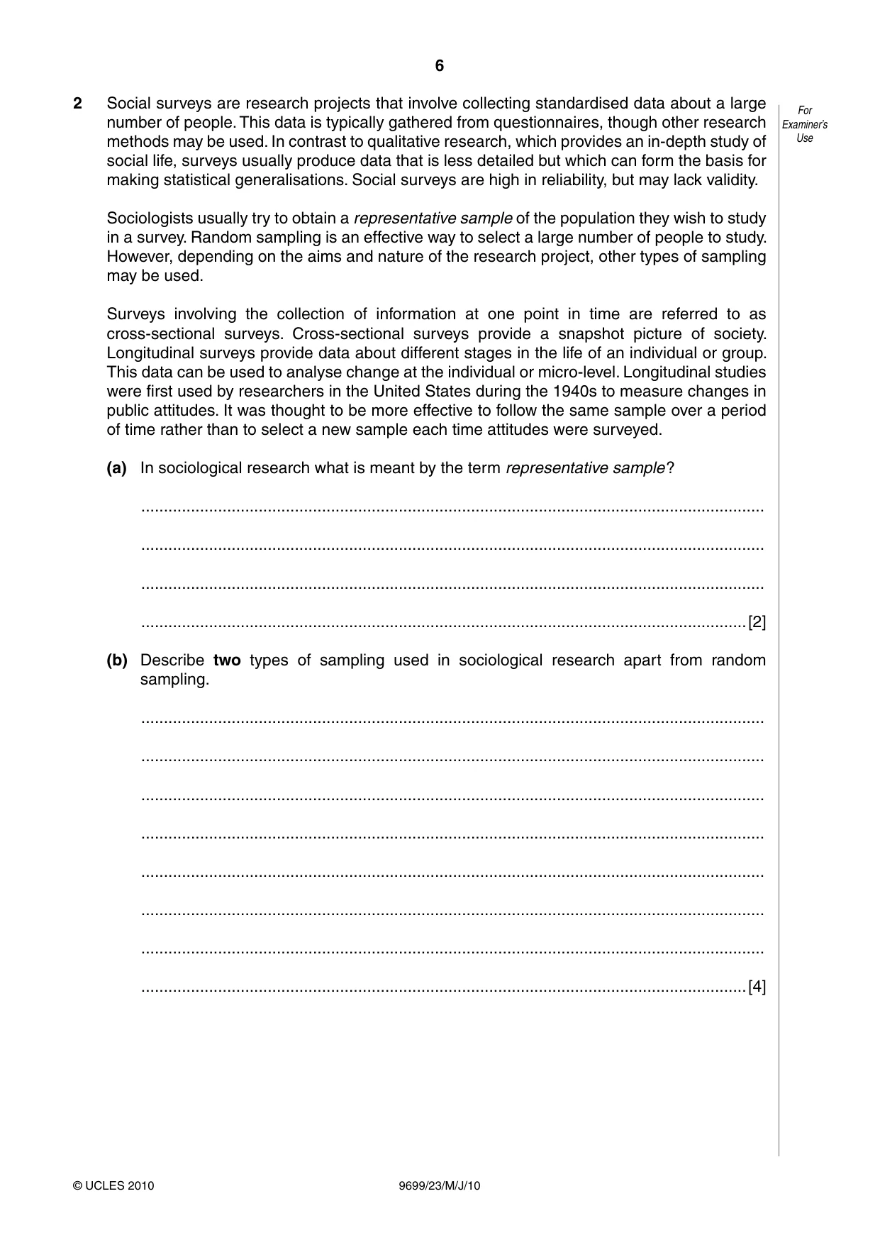 Cambridge A Level Sociology 9699 2010 May/June Paper 2 · Variant 3 question paper, page 6 of 12
