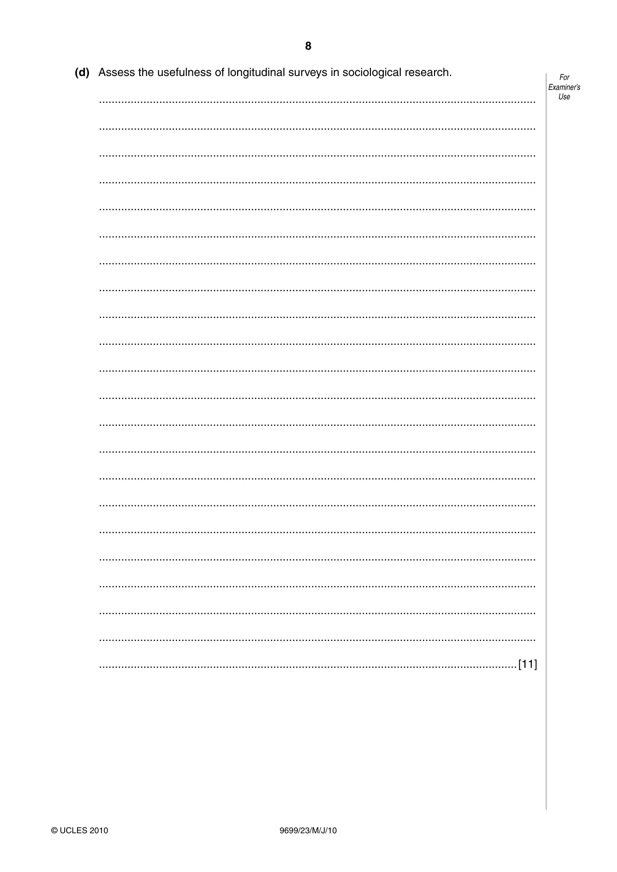 Cambridge A Level Sociology 9699 2010 May/June Paper 2 · Variant 3 question paper, page 8 of 12
