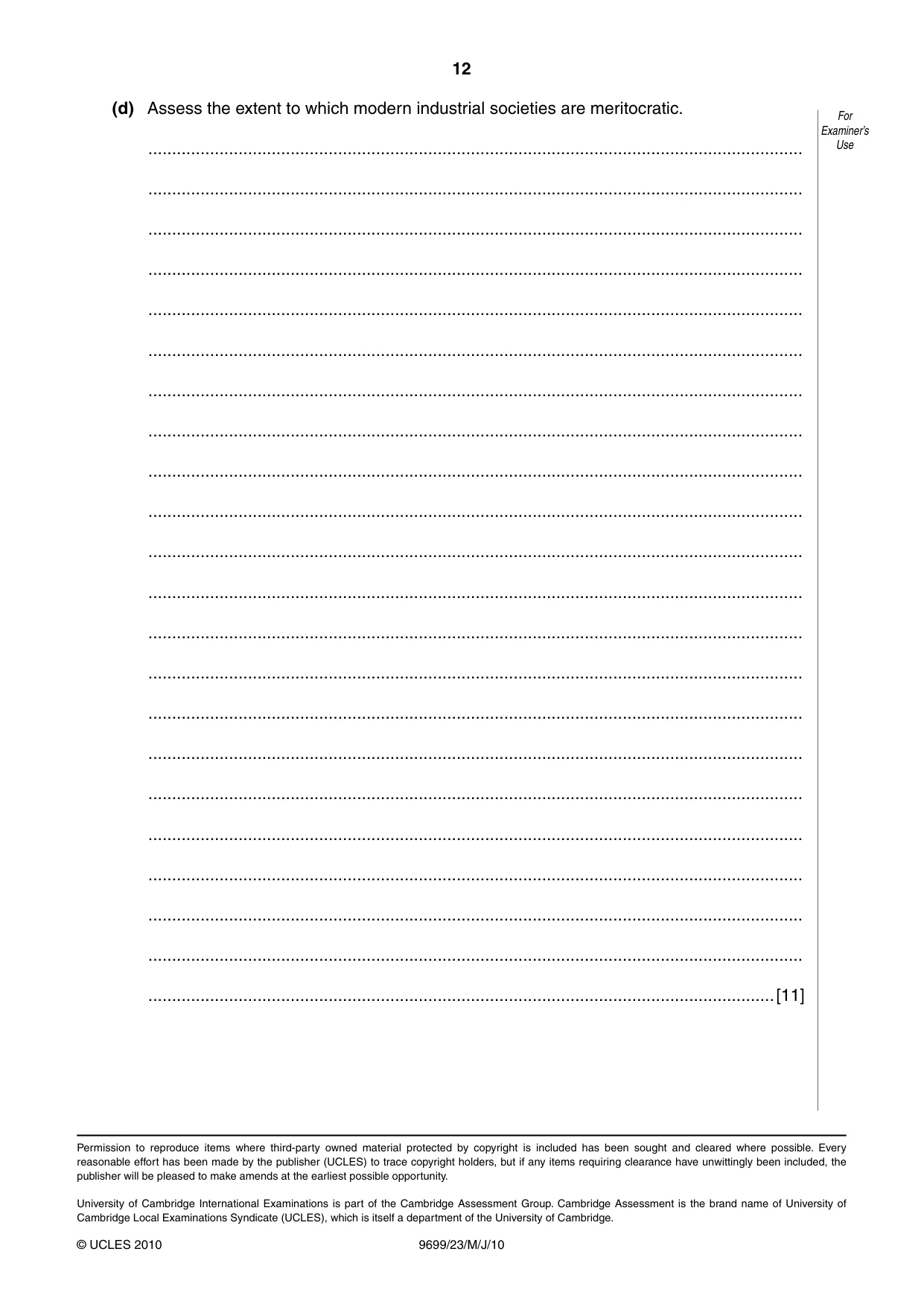 Cambridge A Level Sociology 9699 2010 May/June Paper 2 · Variant 3 question paper, page 12 of 12