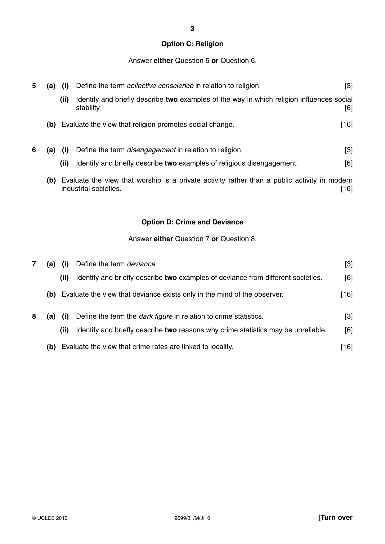 Cambridge A Level Sociology 9699 2010 May/June Paper 3 · Variant 1 question paper, page 3 of 4