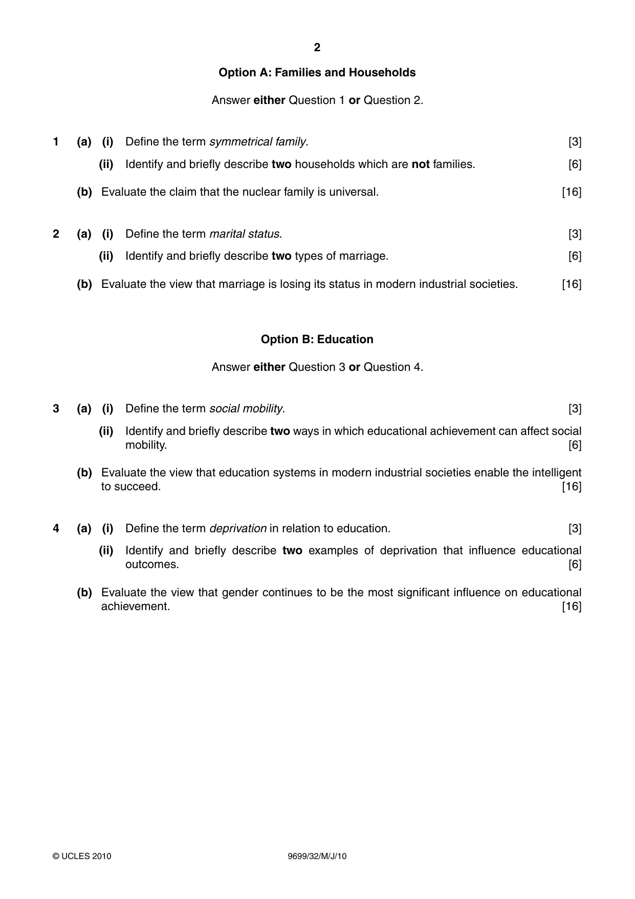 Cambridge A Level Sociology 9699 2010 May/June Paper 3 · Variant 2 question paper, page 2 of 4