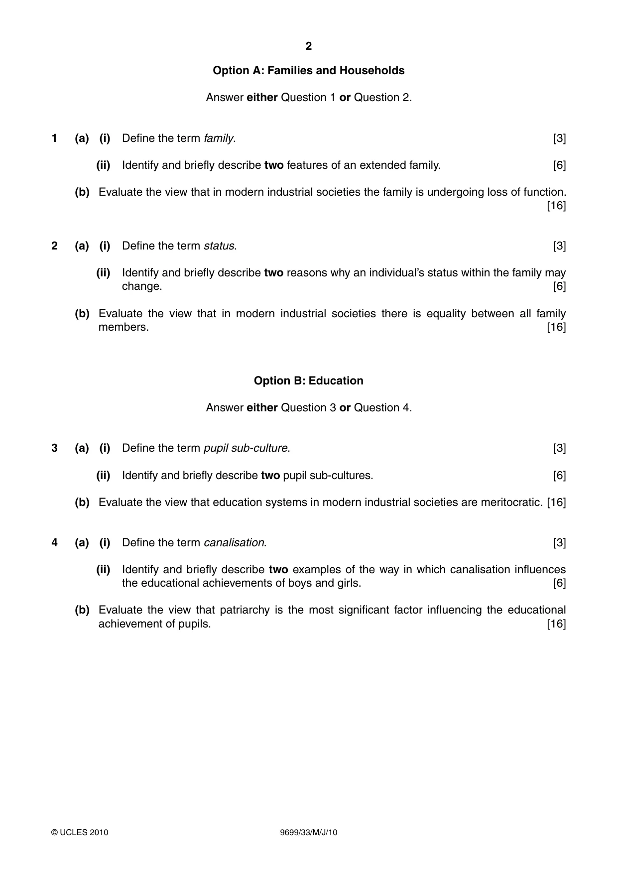 Cambridge A Level Sociology 9699 2010 May/June Paper 3 · Variant 3 question paper, page 2 of 4