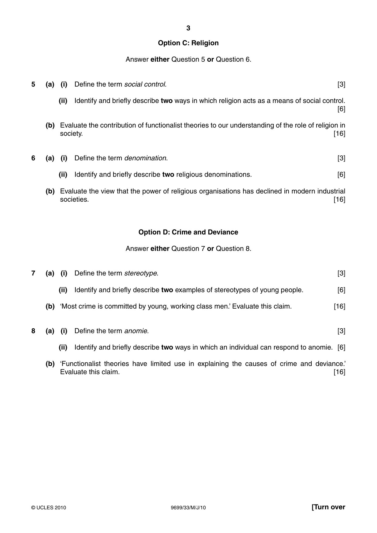 Cambridge A Level Sociology 9699 2010 May/June Paper 3 · Variant 3 question paper, page 3 of 4