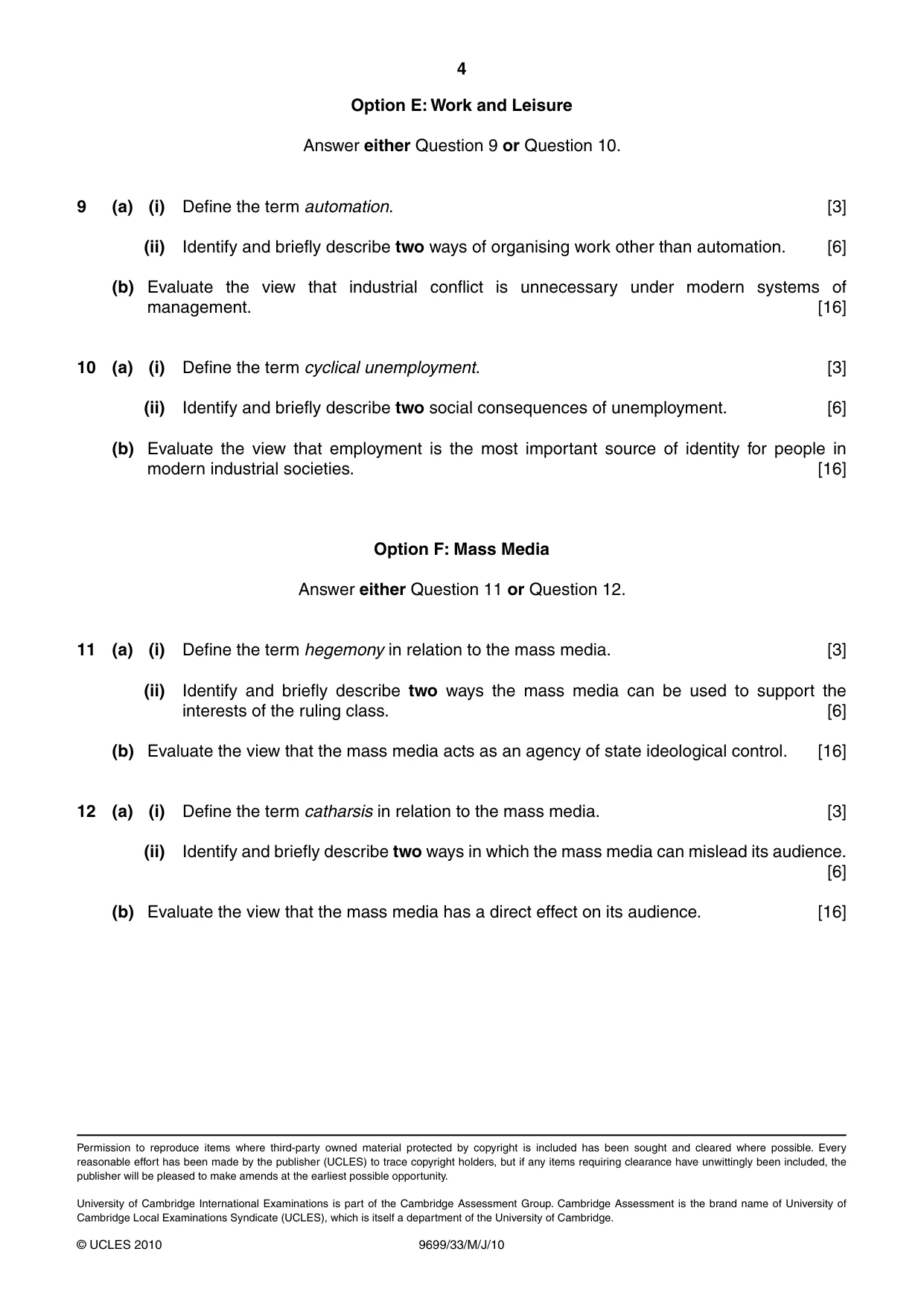 Cambridge A Level Sociology 9699 2010 May/June Paper 3 · Variant 3 question paper, page 4 of 4