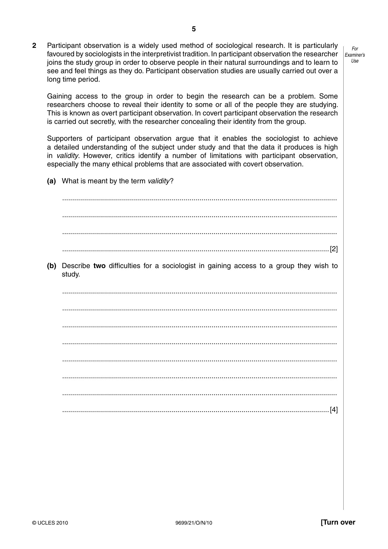 Cambridge A Level Sociology 9699 2010 Oct/Nov Paper 2 · Variant 1 question paper, page 5 of 12