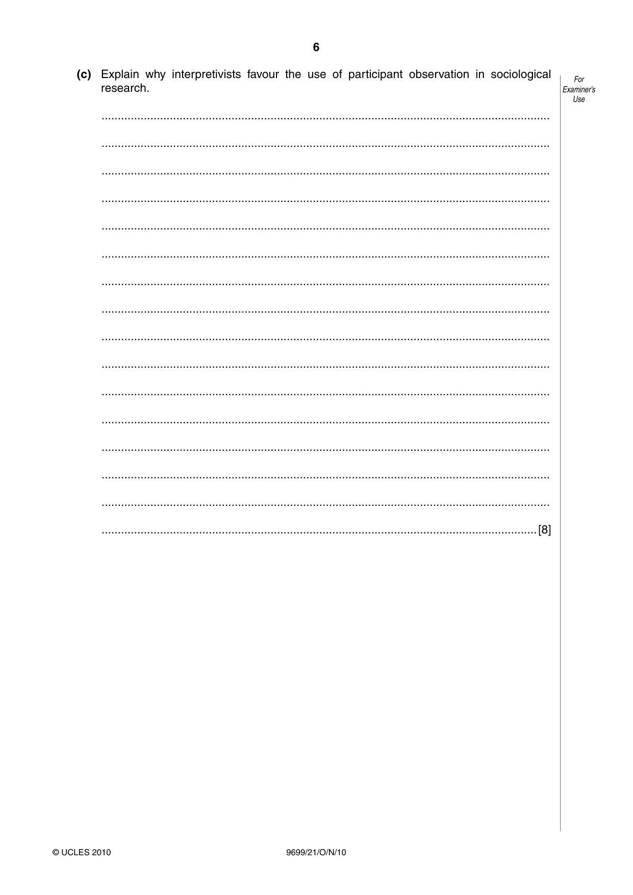 Cambridge A Level Sociology 9699 2010 Oct/Nov Paper 2 · Variant 1 question paper, page 6 of 12
