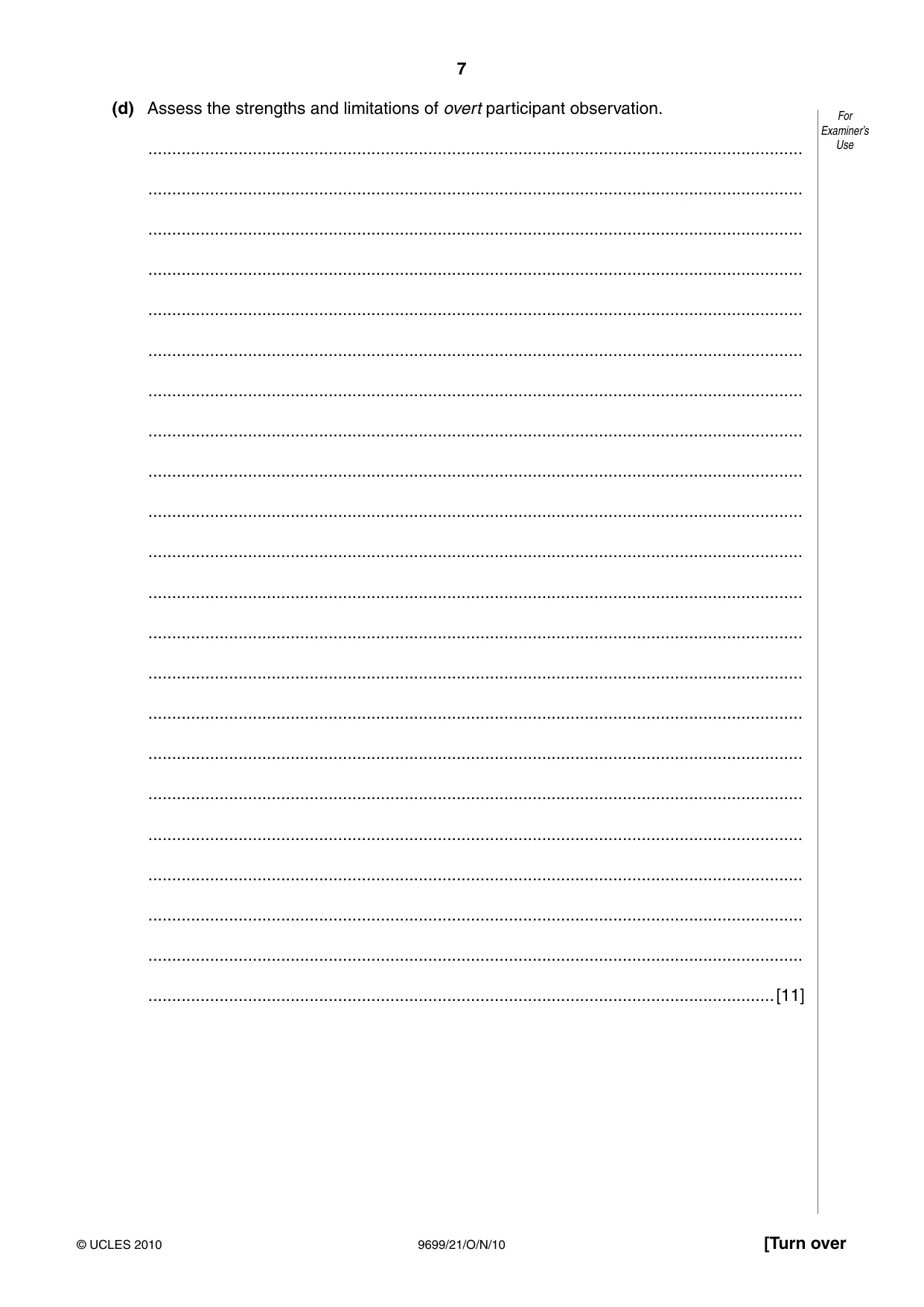 Cambridge A Level Sociology 9699 2010 Oct/Nov Paper 2 · Variant 1 question paper, page 7 of 12