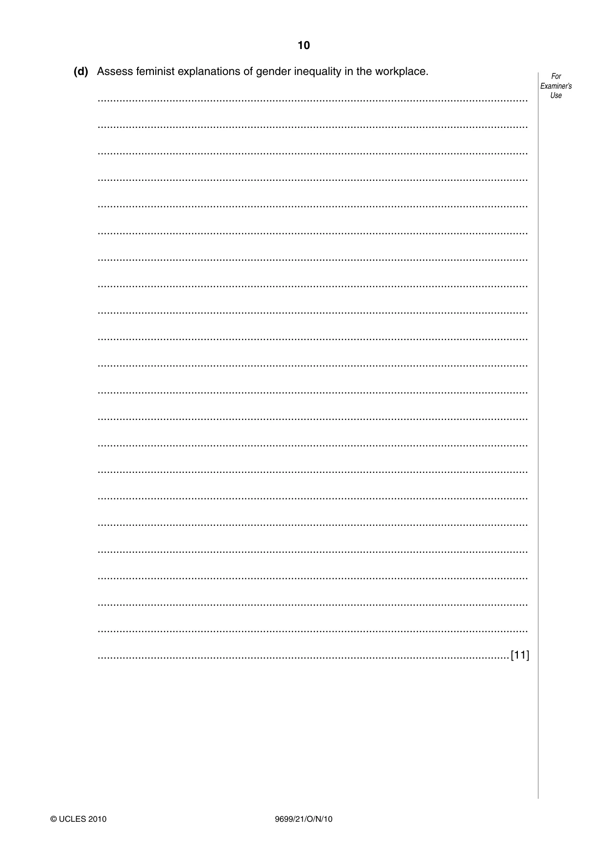 Cambridge A Level Sociology 9699 2010 Oct/Nov Paper 2 · Variant 1 question paper, page 10 of 12