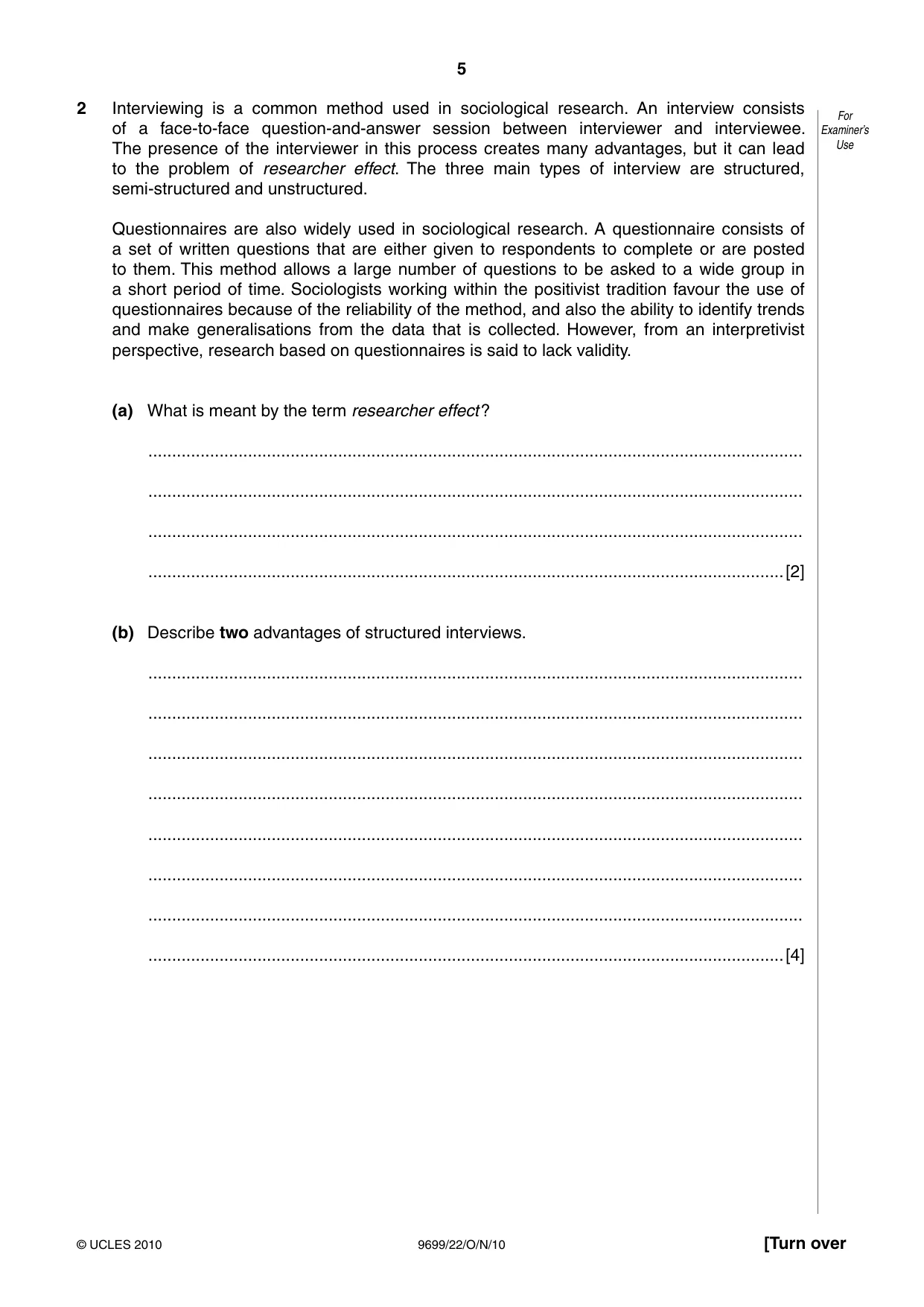 Cambridge A Level Sociology 9699 2010 Oct/Nov Paper 2 · Variant 2 question paper, page 5 of 12