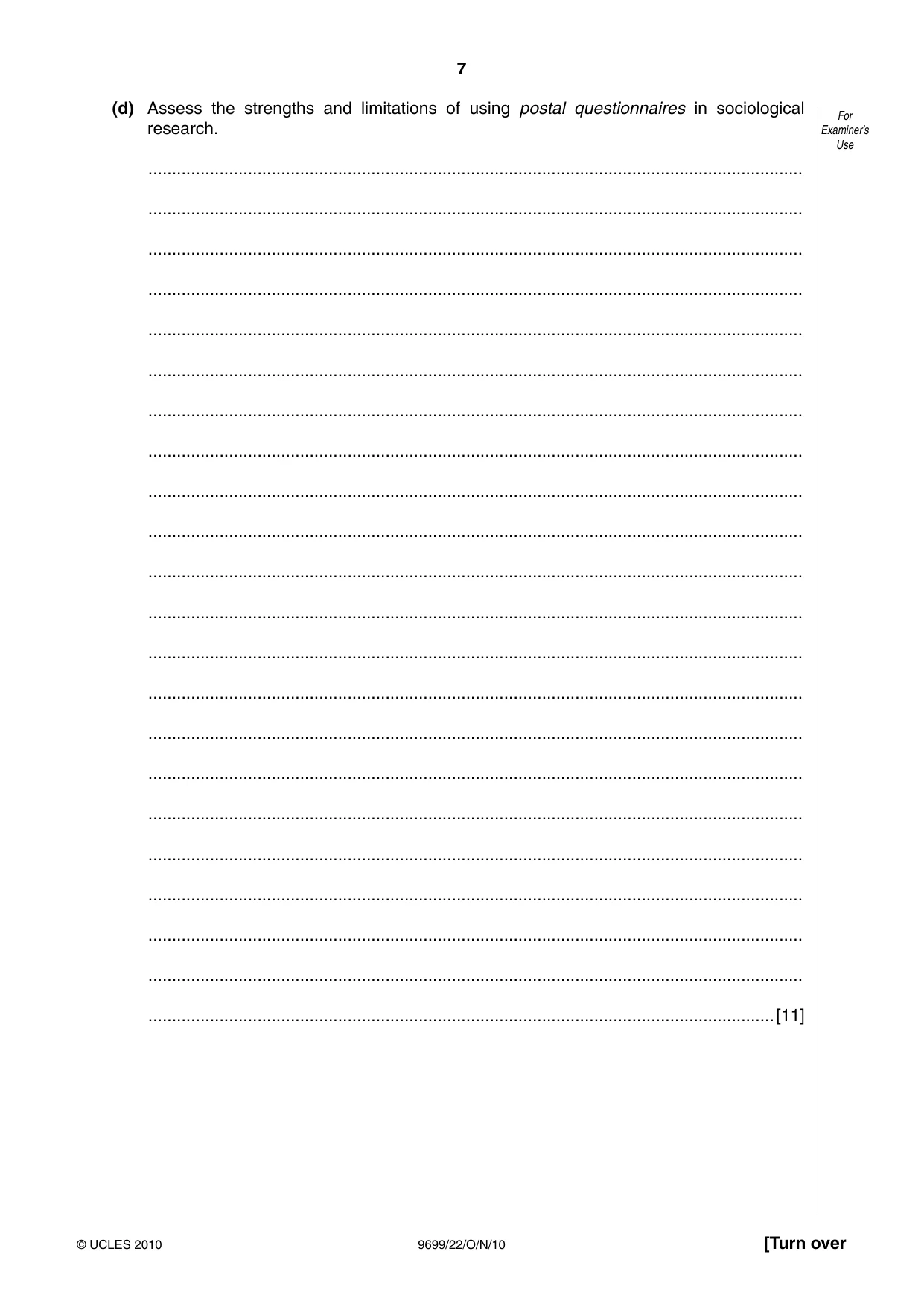 Cambridge A Level Sociology 9699 2010 Oct/Nov Paper 2 · Variant 2 question paper, page 7 of 12