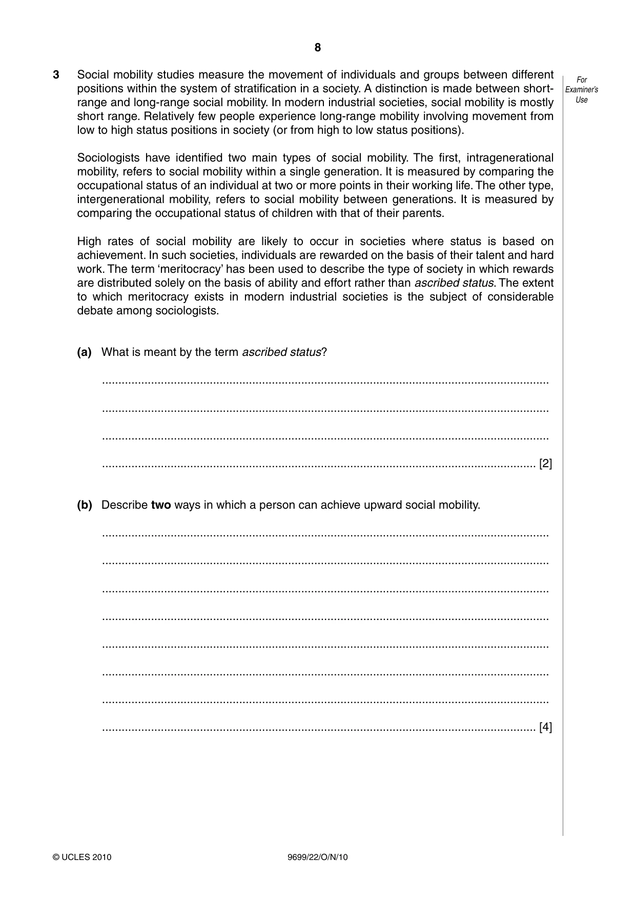 Cambridge A Level Sociology 9699 2010 Oct/Nov Paper 2 · Variant 2 question paper, page 8 of 12