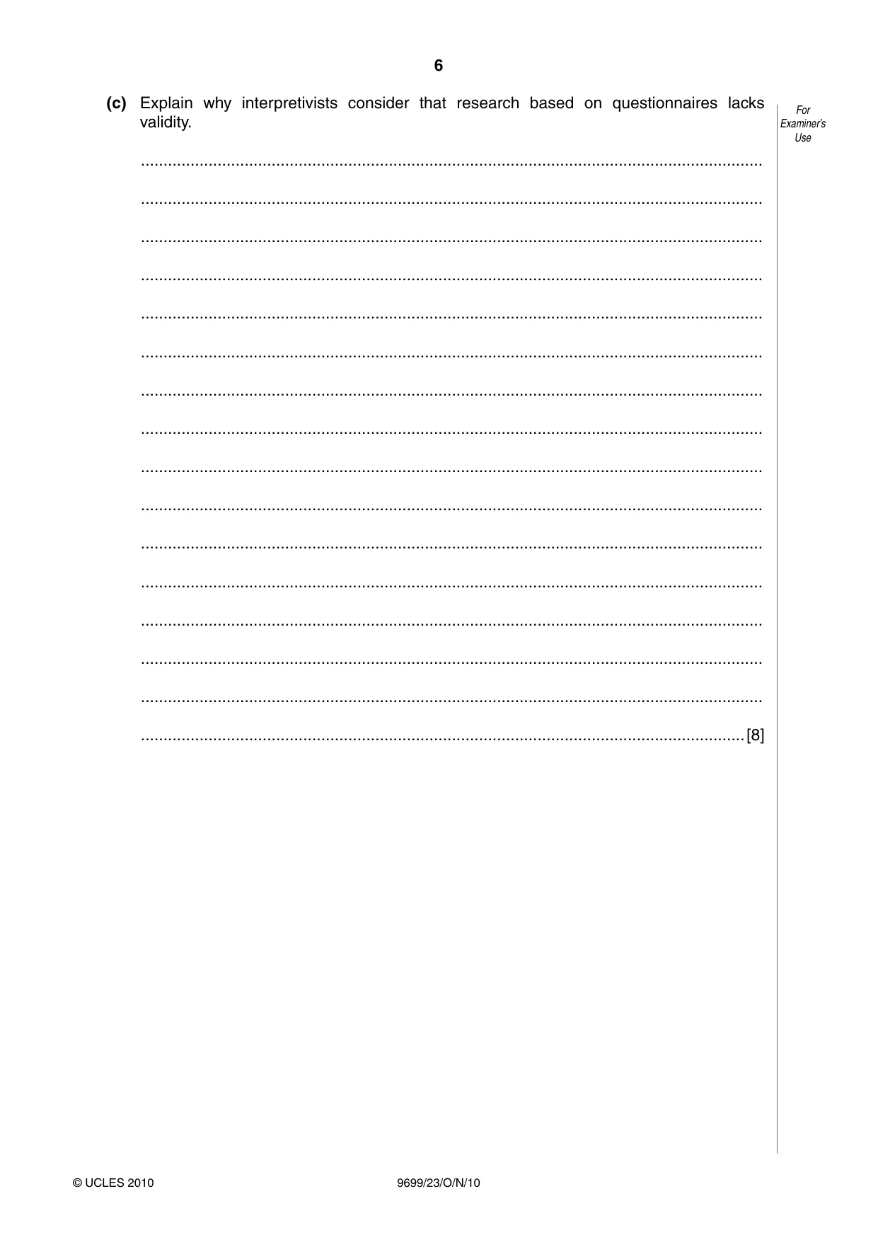 Cambridge A Level Sociology 9699 2010 Oct/Nov Paper 2 · Variant 3 question paper, page 6 of 12