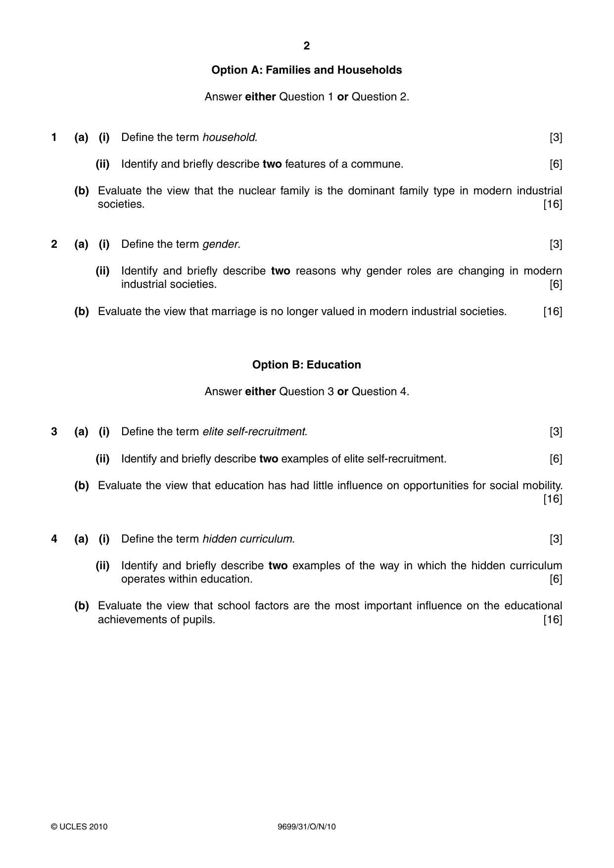 Cambridge A Level Sociology 9699 2010 Oct/Nov Paper 3 · Variant 1 question paper, page 2 of 4