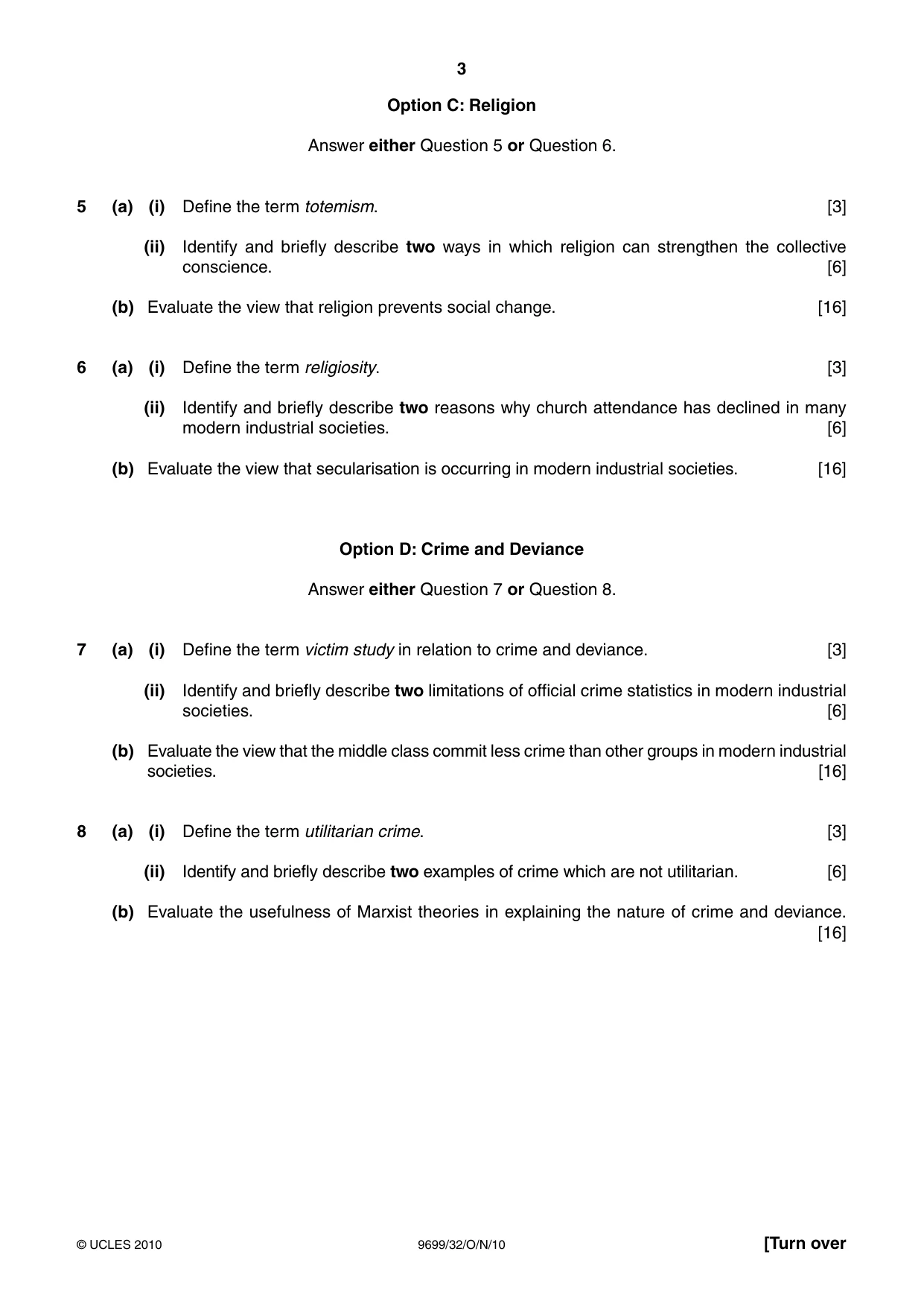 Cambridge A Level Sociology 9699 2010 Oct/Nov Paper 3 · Variant 2 question paper, page 3 of 4