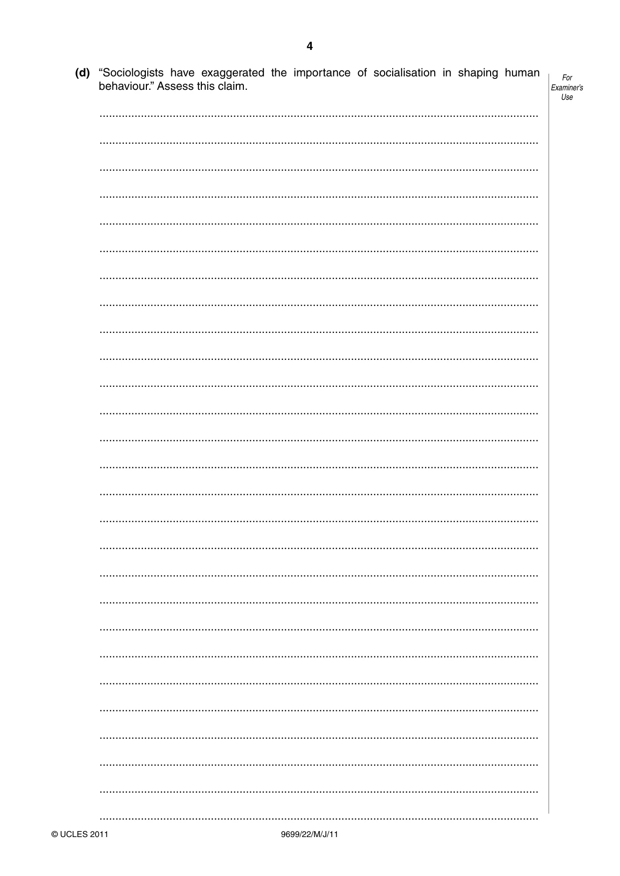 Cambridge A Level Sociology 9699 2011 May/June Paper 2 · Variant 2 question paper, page 4 of 16