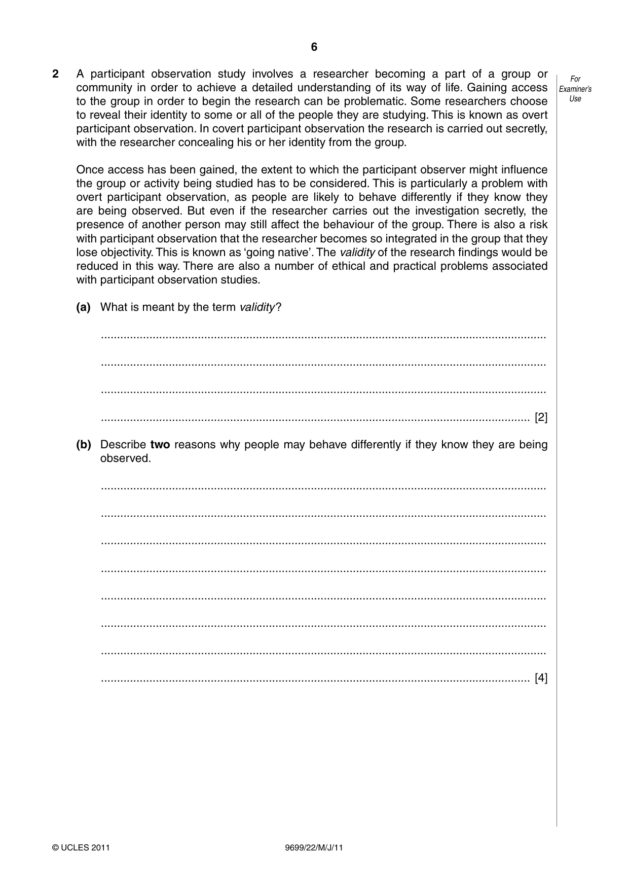 Cambridge A Level Sociology 9699 2011 May/June Paper 2 · Variant 2 question paper, page 6 of 16