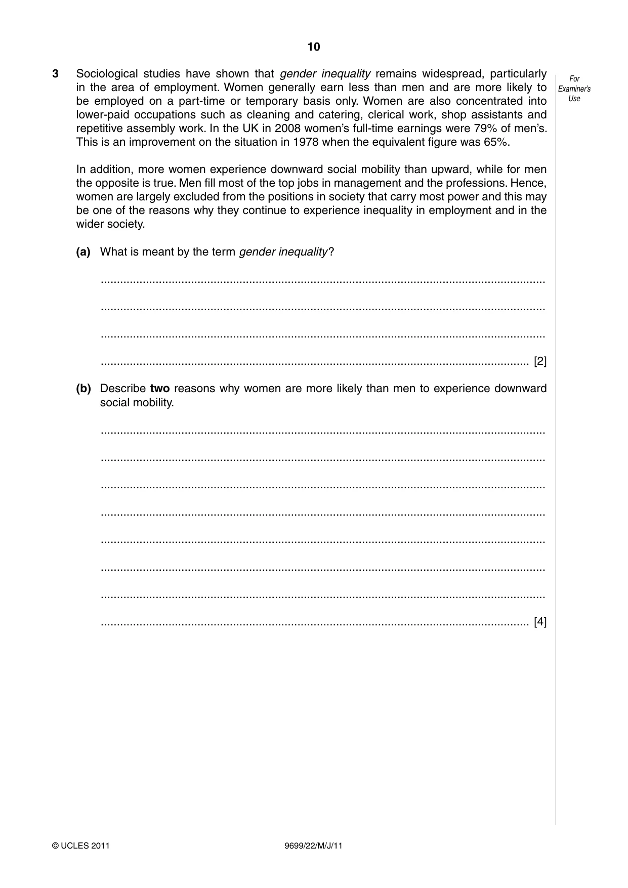 Cambridge A Level Sociology 9699 2011 May/June Paper 2 · Variant 2 question paper, page 10 of 16