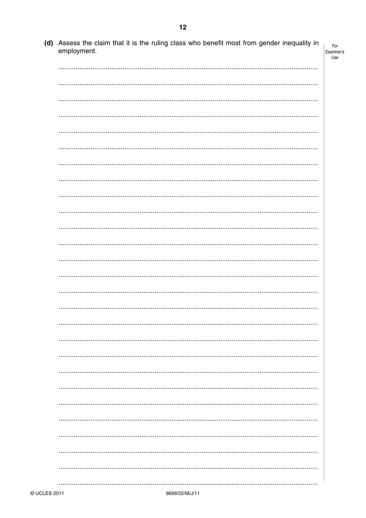 Cambridge A Level Sociology 9699 2011 May/June Paper 2 · Variant 2 question paper, page 12 of 16