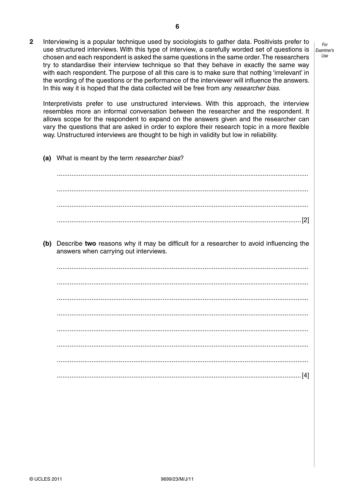 Cambridge A Level Sociology 9699 2011 May/June Paper 2 · Variant 3 question paper, page 6 of 16