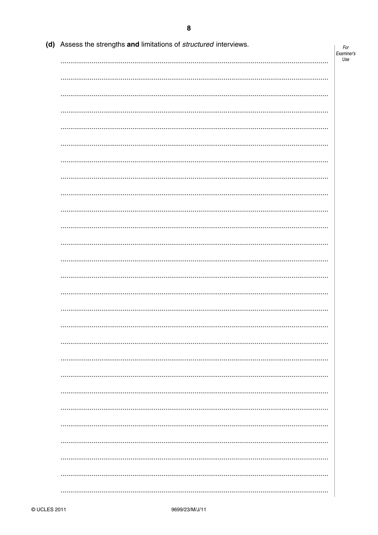 Cambridge A Level Sociology 9699 2011 May/June Paper 2 · Variant 3 question paper, page 8 of 16