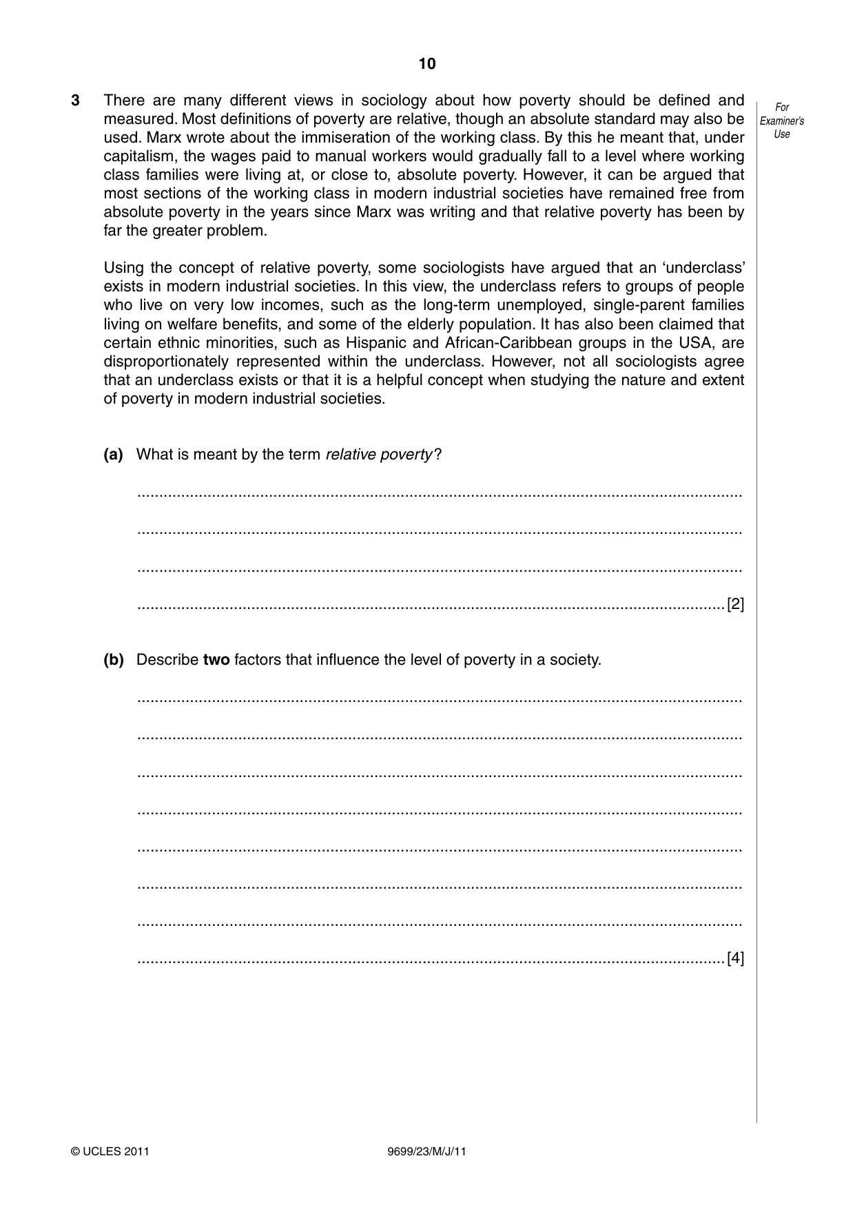 Cambridge A Level Sociology 9699 2011 May/June Paper 2 · Variant 3 question paper, page 10 of 16