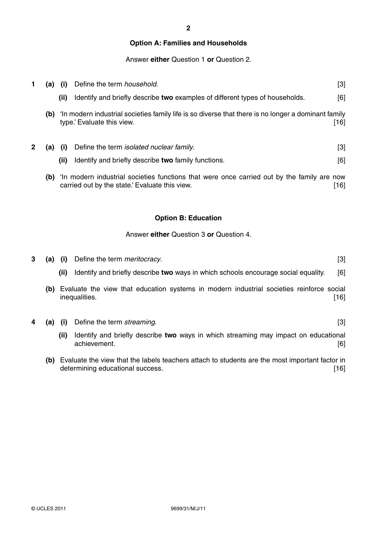 Cambridge A Level Sociology 9699 2011 May/June Paper 3 · Variant 1 question paper, page 2 of 4