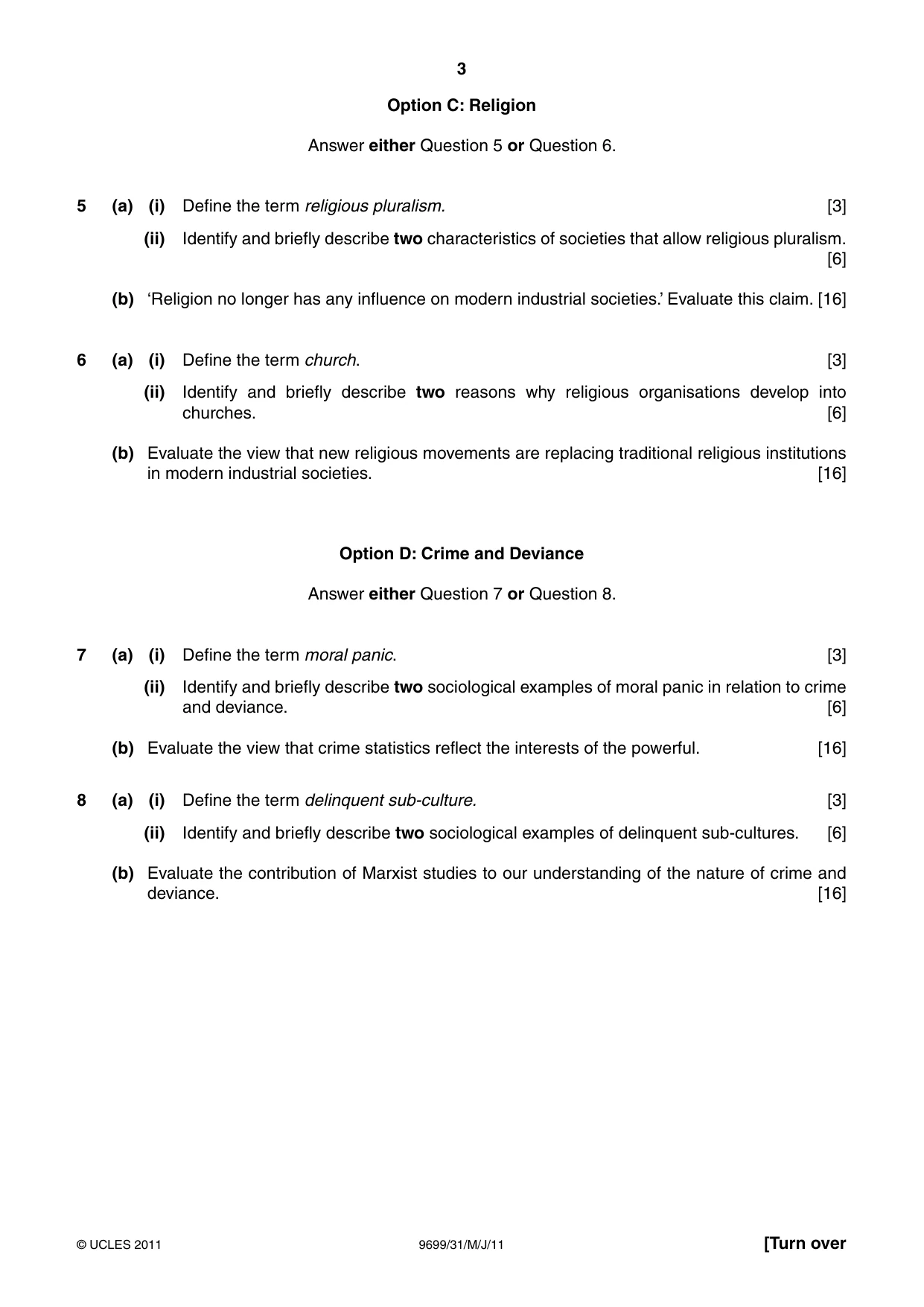Cambridge A Level Sociology 9699 2011 May/June Paper 3 · Variant 1 question paper, page 3 of 4