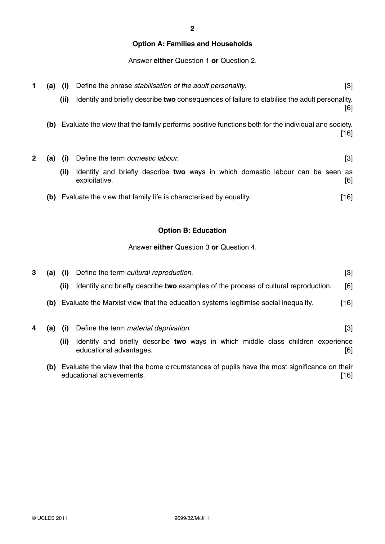 Cambridge A Level Sociology 9699 2011 May/June Paper 3 · Variant 2 question paper, page 2 of 4