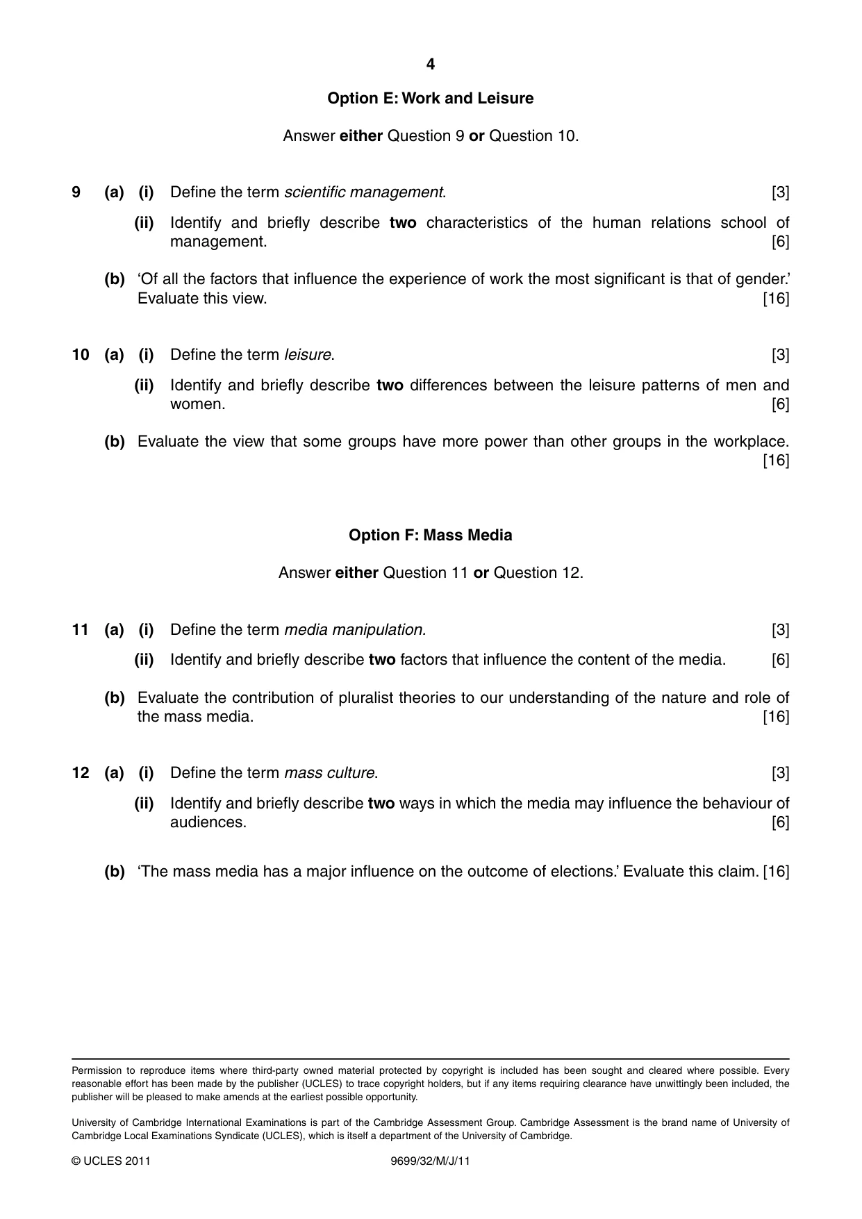 Cambridge A Level Sociology 9699 2011 May/June Paper 3 · Variant 2 question paper, page 4 of 4
