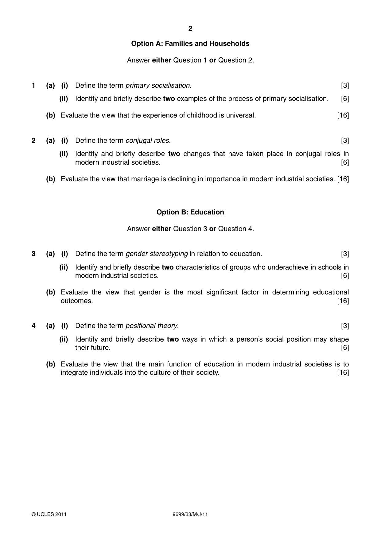 Cambridge A Level Sociology 9699 2011 May/June Paper 3 · Variant 3 question paper, page 2 of 4