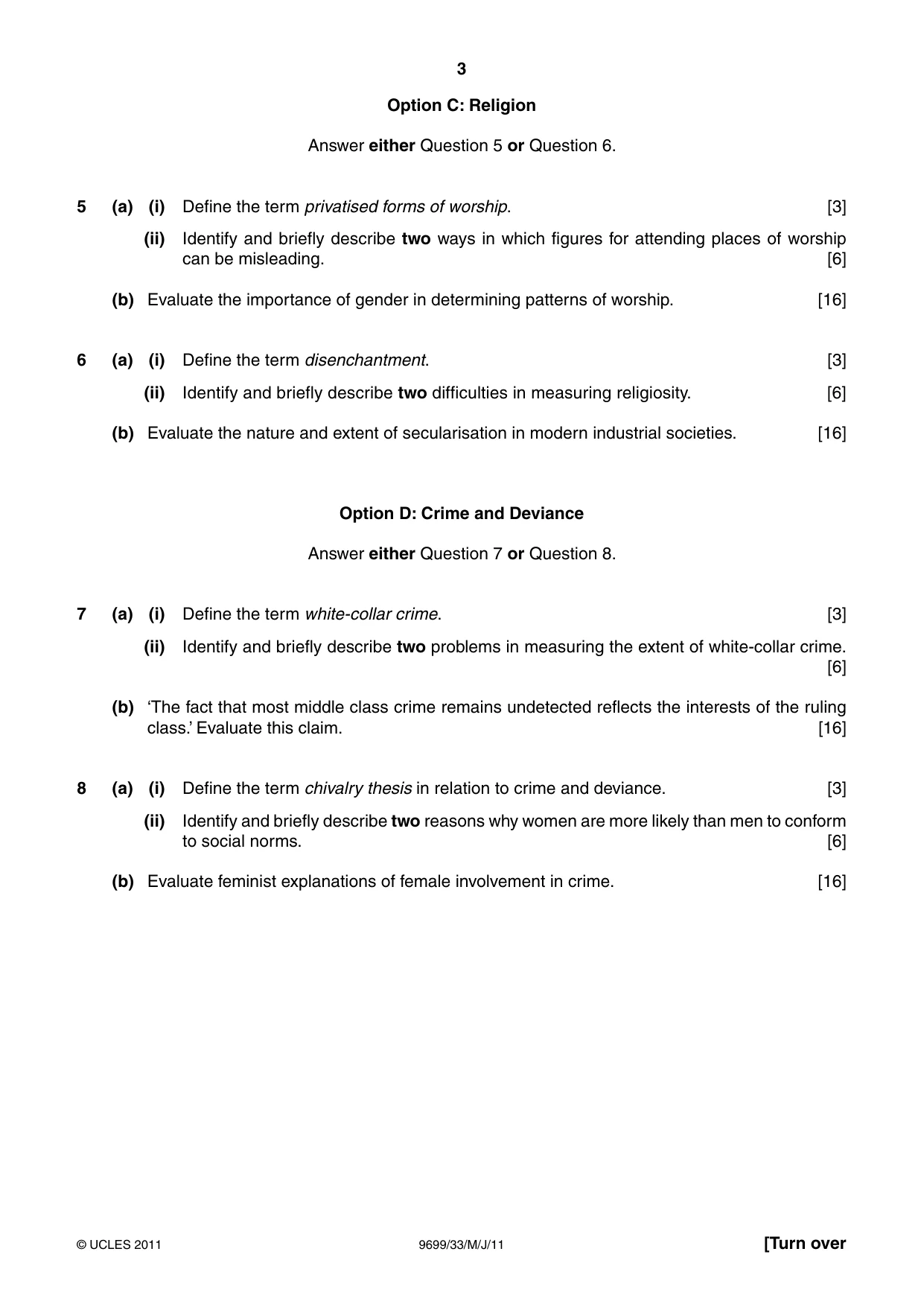 Cambridge A Level Sociology 9699 2011 May/June Paper 3 · Variant 3 question paper, page 3 of 4